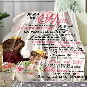 Spanish Letter to Daughter Flannel Throw Blanket, Contemporary Hypoallergenic Digital Print, Quilting, Machine Washable 280GSM, All-Season Cozy Office Car Snuggle TV Blanket, Anniversary Gift