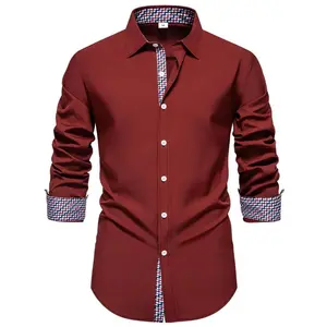 Men's Patchwork Print Button Front Shirt, Regular Fit Fitted Casual Long Sleeve Collared Top for Fall & Winter, Men's Clothes for Daily Wear