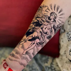 Vintage Religious Angel Herbal Fruit Tattoo Sticker, Waterproof Safe Non-Toxic Long-Lasting, Unisex Artistic Design, Perfect for Daily Wear & Parties