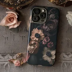 Dark Floral Gothic Phone Case – Aesthetic Vintage Grunge Cover, Soft Protective Art Case, Magsafe Phone Cases For IP X 11 12 13 14 15 16 S21 S22 S23 S24 S25-Ultra Series