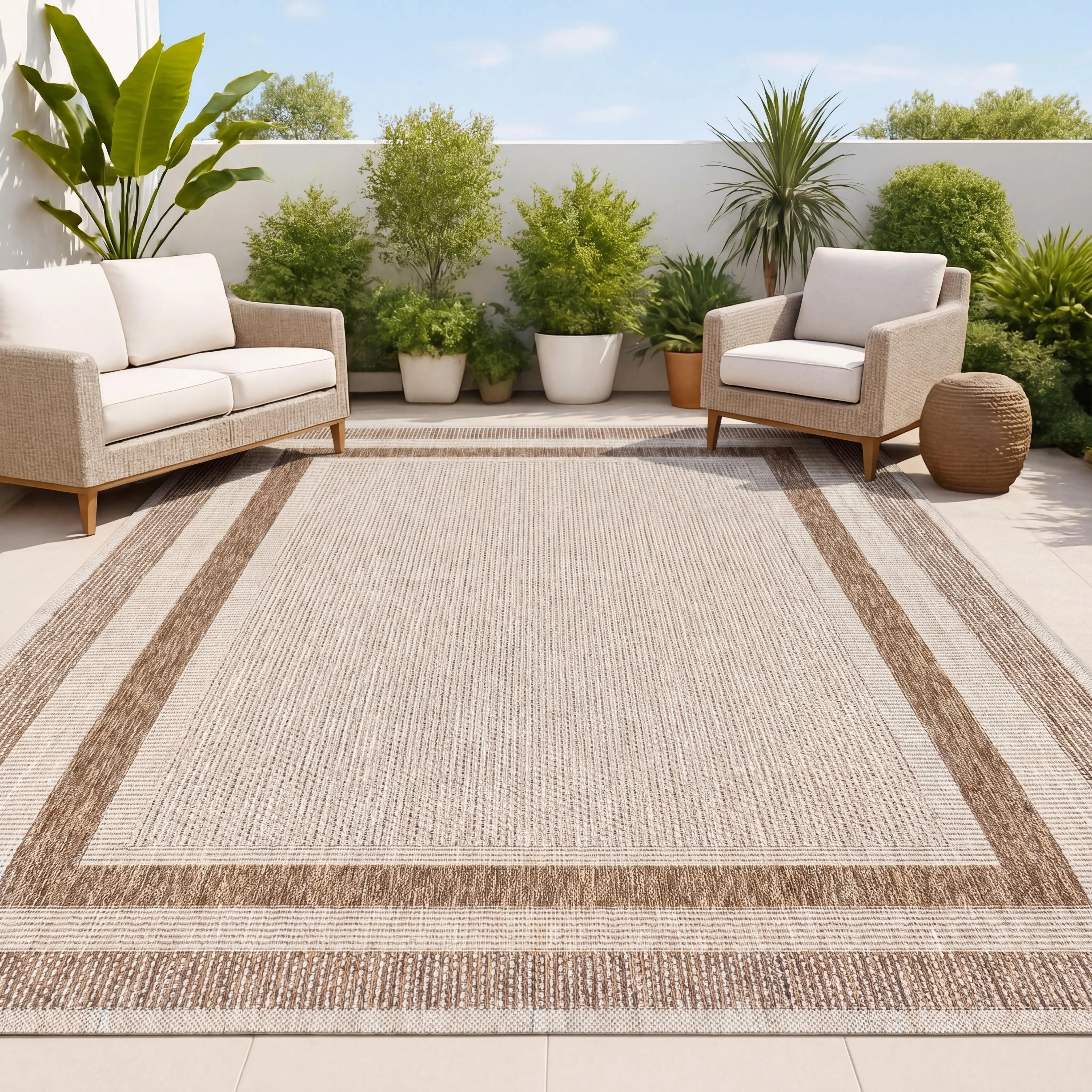 JONATHAN Y Dover Classic 2-Tone Border Striped Rectangle Indoor/Outdoor Area Rug - Durable, Moisture Resistant Polypropylene Patio Rug, 4' x 6' & Multiple Sizes, Family-Friendly for Living Room, Patio
