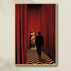 [SALE UP TO 40%] Surrealist Mystery Movie Poster, Red Room Chevron Floor Art Print, Vintage Cinema Wall Art, Film Fan Gift, Home Decor Poster.