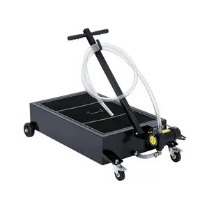 GARVEE Low Profile 25-Gallon Metal Oil Drain Pan with 12V 180W Electric Pump, 8FT Hose & Folding Handle - Large Capacity for Cars, SUVs, Trucks, Buses, RVs, Black