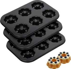 3 Pack 6 Cavity Mini Bundt Cake Pan, Mini Fluted Tube Non-Stick Durable Carbon Steel Baking Molds, Easy Release, Evenly Shaped Cakes Perfect for Home Baking and Party