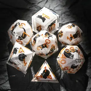 Black Meow Resin DND Dice Set, Mystic RPG Dice for Tabletop Gaming, Fantasy Dungeon Master Gift, Collectible Polyhedral Dice Set, DND Accessories, RPG Game Night Dice