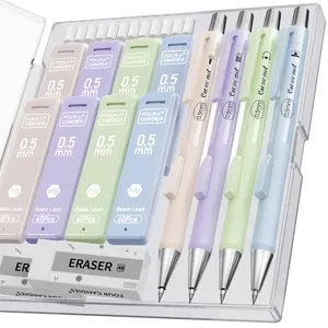 Four Candies Cute Mechanical Pencil Set with Case, 4PCS 0.5mm Pastel Fast Click Aesthetic Mechanical Pencils with 480PCS HB Lead Refills, 2 Erasers, 12 Eraser Refills School Supplies for Girls Writing