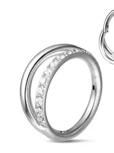 Stainless Steel Nose Ring, Dual Opening with Cubic Zirconia, Hinged Design, Unisex, Party Gift, Birthday Gift, 0.8cm & 1cm