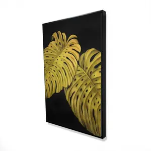 360 Stand Gold Monstera Framed Canvas, 24x36 in. Yellow Exotic Floral Nature Artwork, Wall Decor for Home, Ideal Gift, Artistic, Decoration