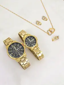 2 pieces of classic and simple stainless steel quartz couple watches, paired with an elegant Heart jewelry set, suitable for daily wear, Valentine's Day, Mother's Day, and as birthday gifts (including a gift box)