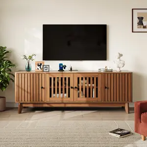 Modern TV Stand for TVs up to 70", 63'' Wooden Entertainment Center with Storage & Power Outlets, Media Console Table for Living Room Bedroom