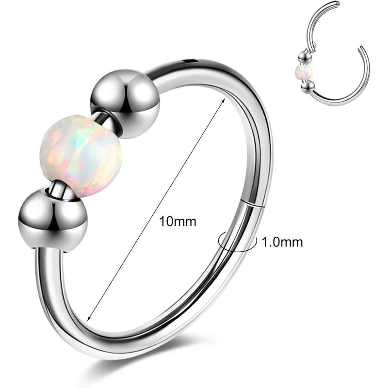 1 count 18G Opalite Nose Ring Hoop for Women 316L Surgical Steel  Septum Ring, Nose  , Helix, Rook, Conch, Tragus, Daith, and Cartilage Earring in / 8mm/10mm