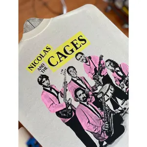 Nicolas Cage Band Shirt (The *Original* GnuYorker design, Hand Printed Design // 3 Color Print) "Nicolas and the Cages"