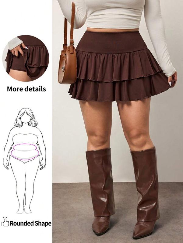 Enliva Plus Size Women Chocolate Brown Short A-Line Skirt, Cake Style, For Apple Rounded Body Shape