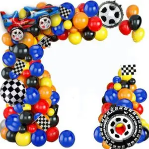 Ynou 121 pcs racing balloons arch garland kit decorations race car foil balloons checker flag for monster truck party finish line nascar party supplies