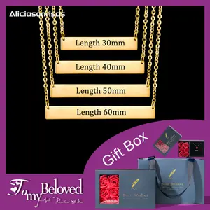 HZ-511 Customized Engraved Personalized Glossy Pendant Titanium Steel Rectangle Necklace Valentine's Day Gift