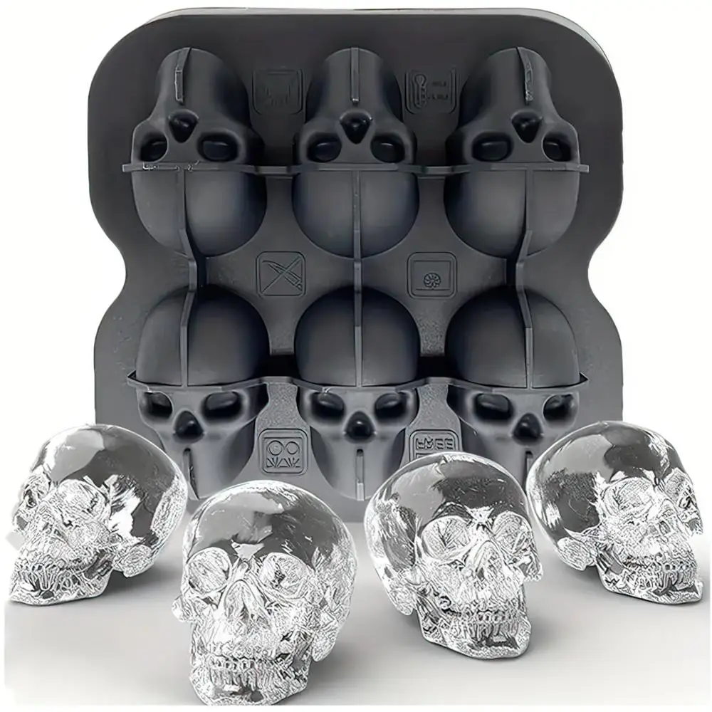 Skull Shaped Ice Ball Mold, Silicone Reusable Multi-grid Ice Cube Tray, Kitchen Gadget for Home Party, Kitchen Accessories, Gadgets For The Home, Summ