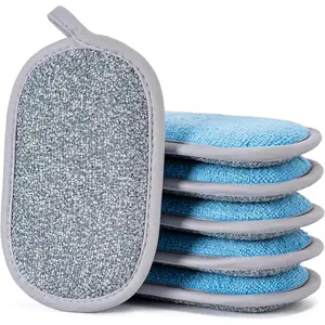 Multi-Purpose Scrub Sponges, Non-Scratch  Sponges for Kitchen, Reusable Microfiber Sponge for Efficiently Cleaning Dishes, High Density Sponge Inside (6 Pack, Medium)