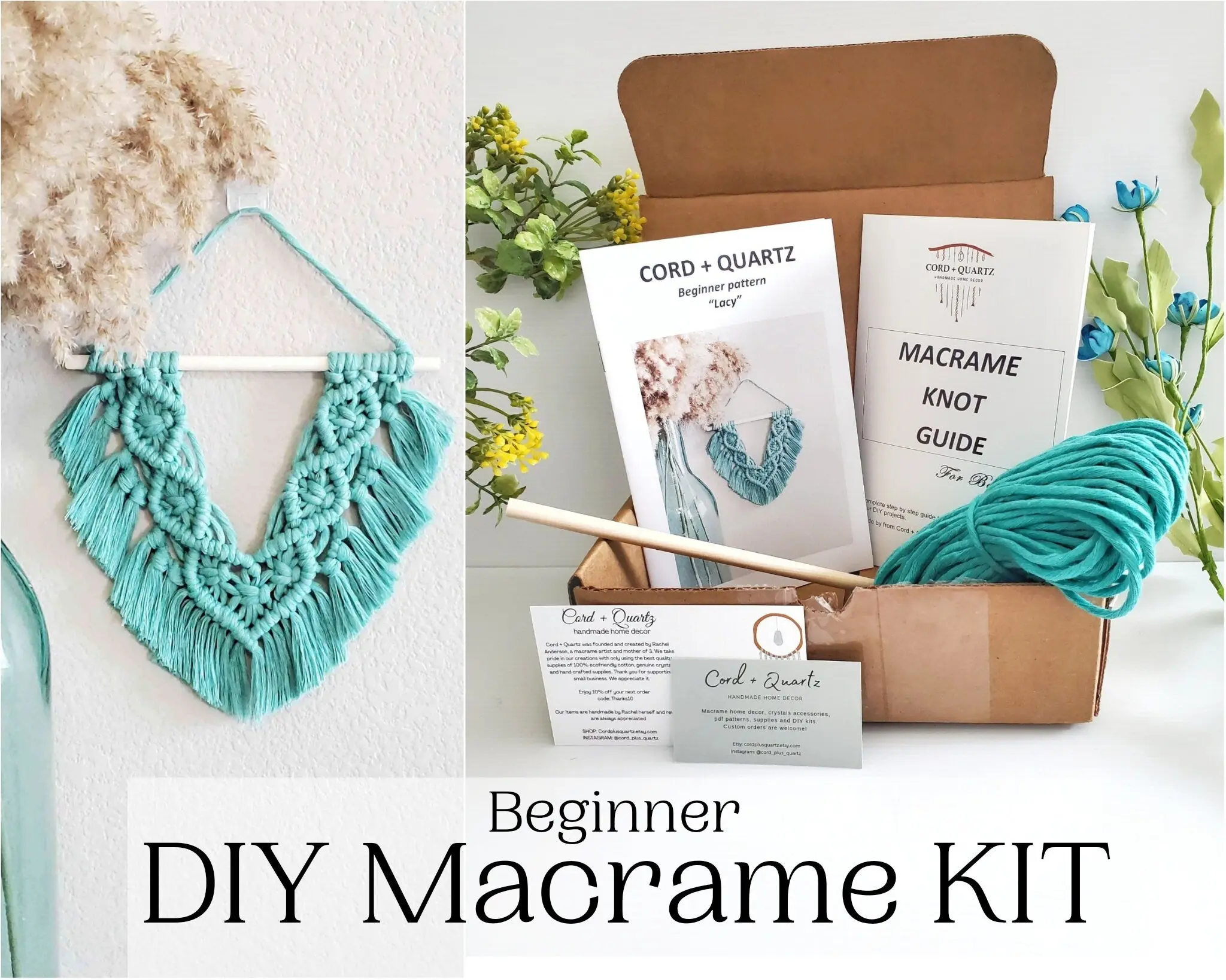 Beginner macrame wall hanging DIY craft kit.