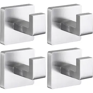 Towel Hooks for Bathrooms Robe Hook Coat Hook 4 Pack Brushed Nickel Stainless Steel Heavy Duty Wall Mounted Square Hooks for Bathroom Kitchen Bedroom