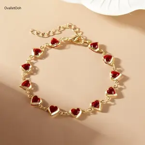 OvalletOoh Women's Versatile Red Heart Charm Bracelet-Anklet Set, Gold-Tone with Random Heart Charms, for Everyday Wear (Sports & Outdoor Protective Gear Accessory)