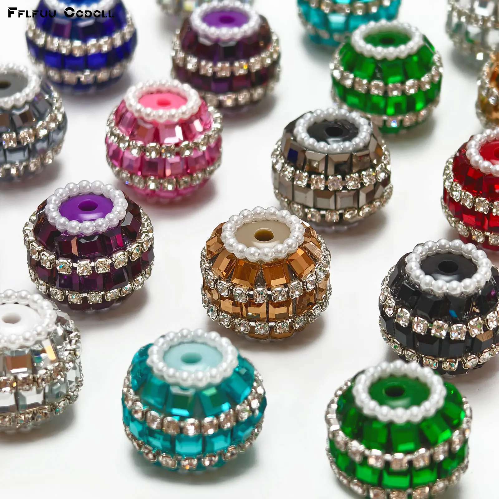 13pcs 19*17mm Resin Crystal Double Chain Decoration Beads Holiday Shiny Multicolor Beads Handmade DIY Jewelry Materials Home Decoration Creative Accessories Festival Ornament Making Beads