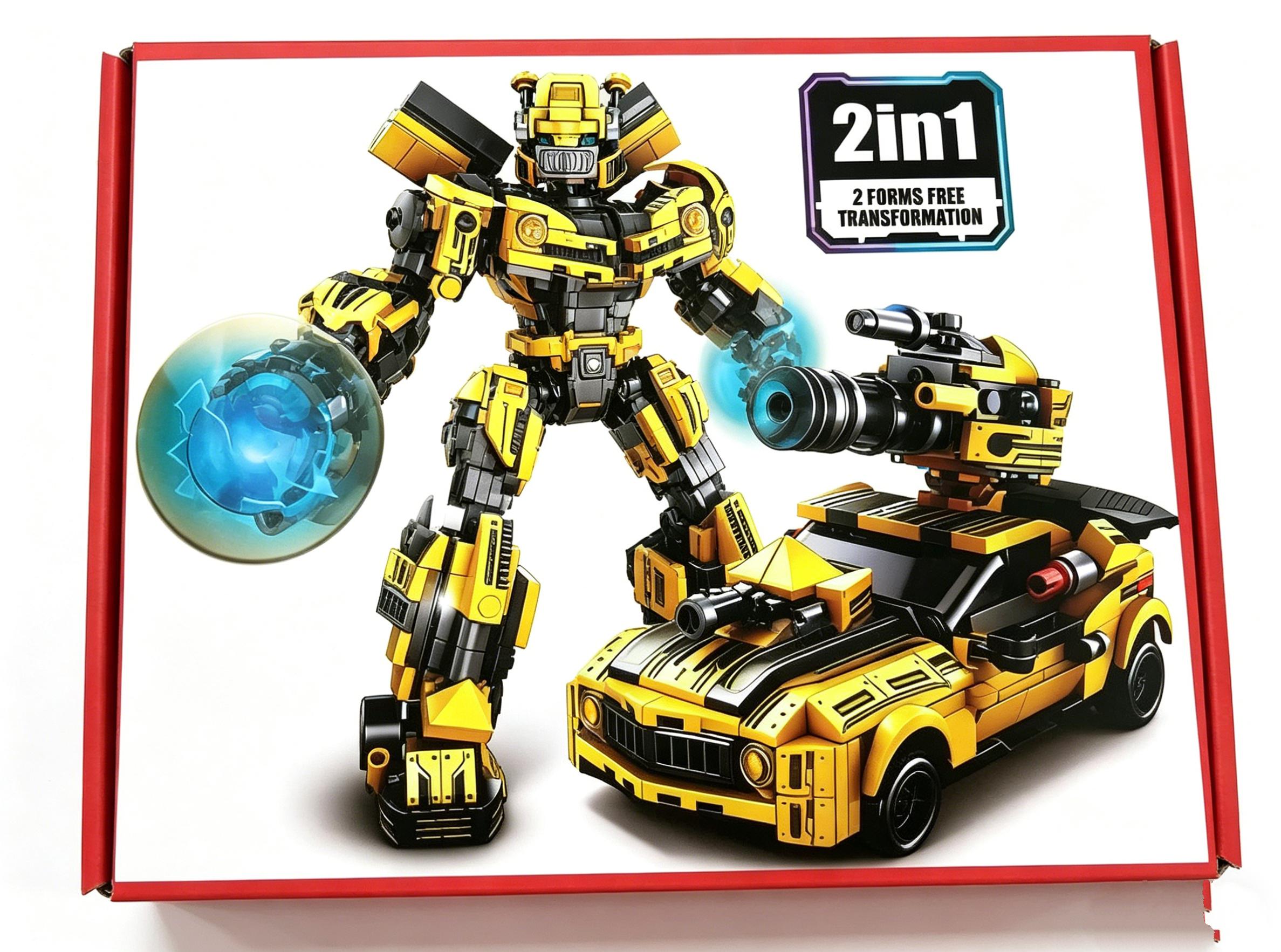 2 in 1 Transforming Robot Building Blocks, Car to Robot Display Model Kit, Creative Desk Decor Collectible for Home
