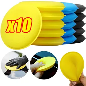 10Pcs Round High Density Foam Sponge, Car Waxing Polishing Applicator Pads, Soft Auto Detailing Cleaning Sponge, Durable Vehicle Washing Tool for Car Interior and Exterior Maintenance