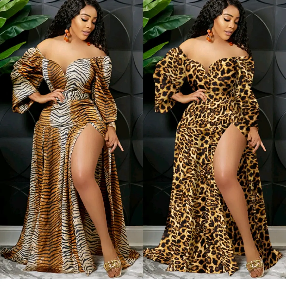 Sexy Maxi Tiger Printed casual dress Comfortable Womenswear Elegance Statement Loose Day