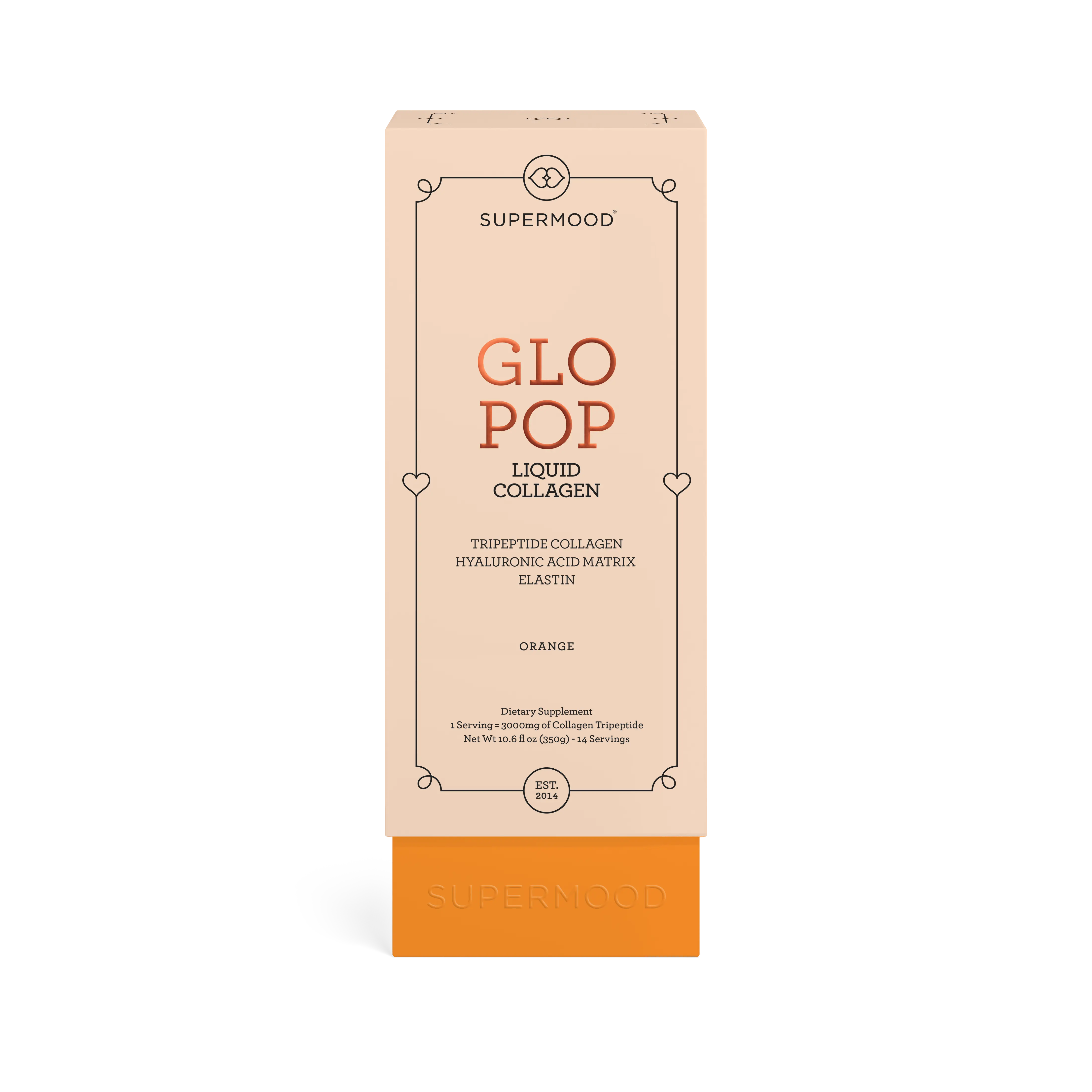 Supermood GloPop Tripeptide Liquid Collagen - Liquid Marine Collagen On-The-Go with Elastin, Biotin, Hyaluronic Acid, and Vitamin C for Healthy Skin - Orange Flavor - 14 Single Sticks Gluten Free GMO Free Dairy Free Hair & Nail Care Skin Care