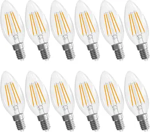 E12 Candelabra Bulb 2700K Soft White, 6W Equivalent to 60 watt, E12 LED Bulb Non-Dimmable, Chandelier Light Bulbs, B10 Candle Light Bulbs, 90+CRI, 600LM, Cear Glass, 12 Pack