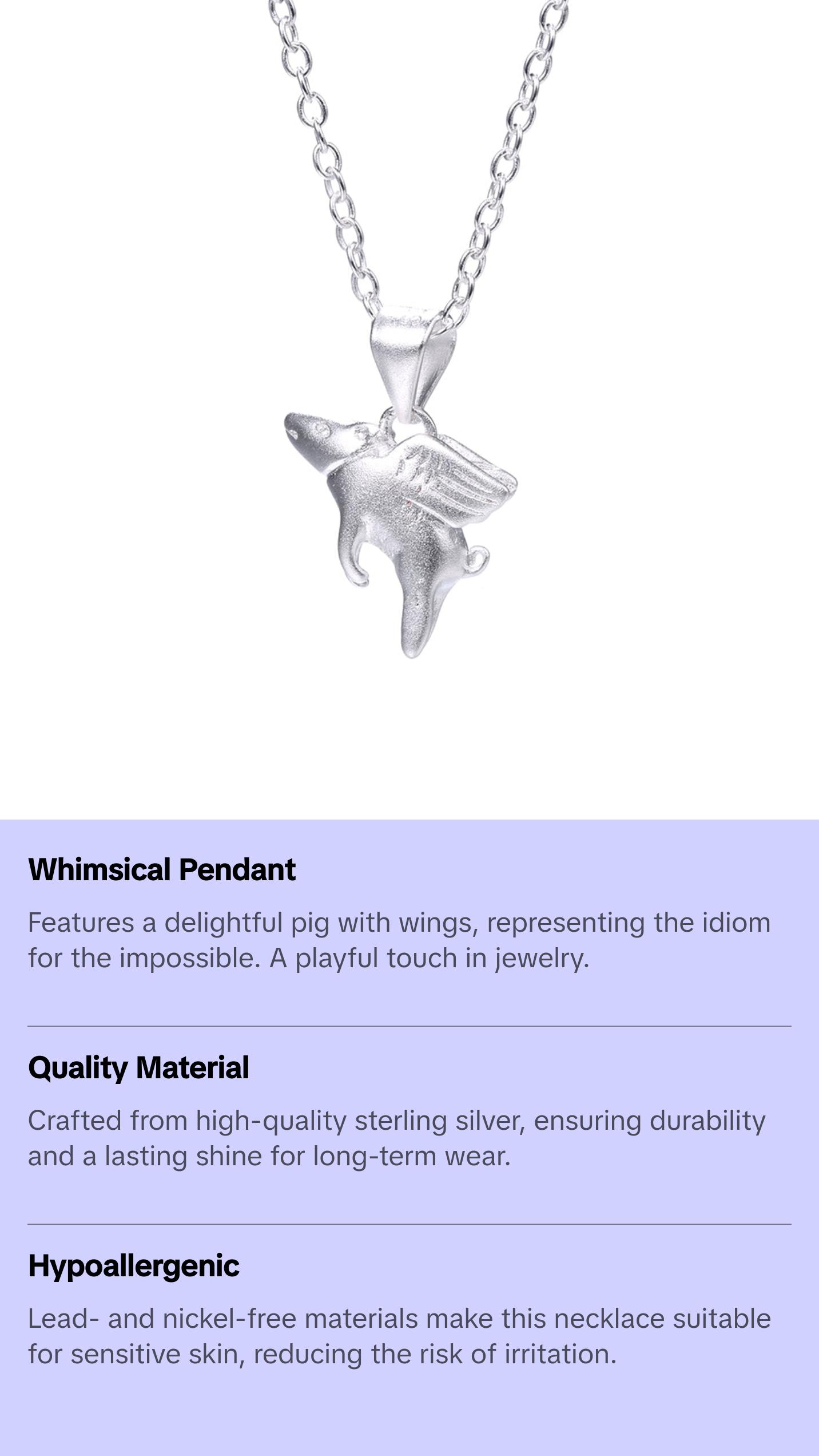 Sterling Silver When Pigs Fly Necklace