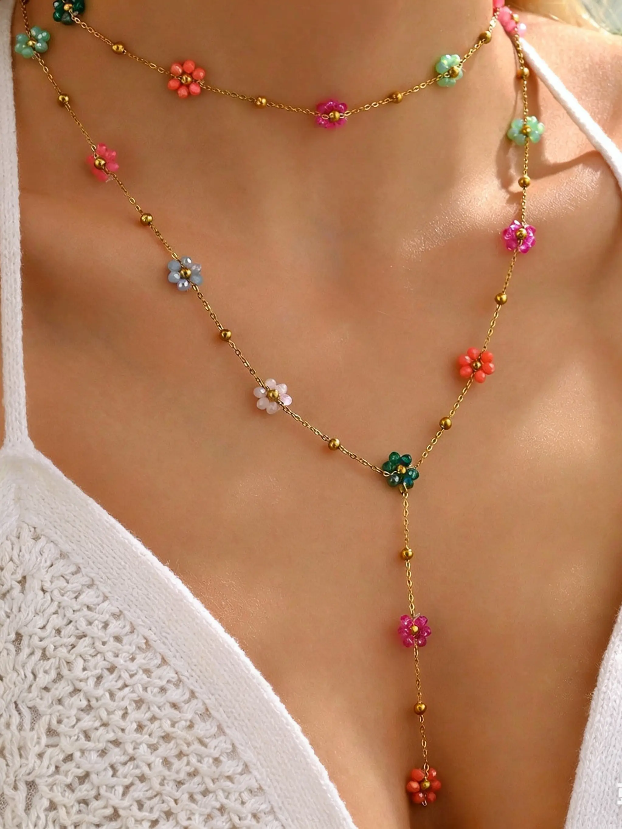 Stainless Steel Multi-Layer Flower Necklace, Versatile Choker Chain, Drop Necklaces, Daily Commute Jewelry, Perfect Gift for Dates, Festivals, Parties，Beach Vacation, Dainty Choker Necklace, Dainty Layering Jewelry, Dainty Fashion Jewelry