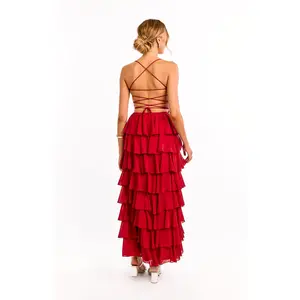 Kim Red Strapless Ruffle Maxi Dress