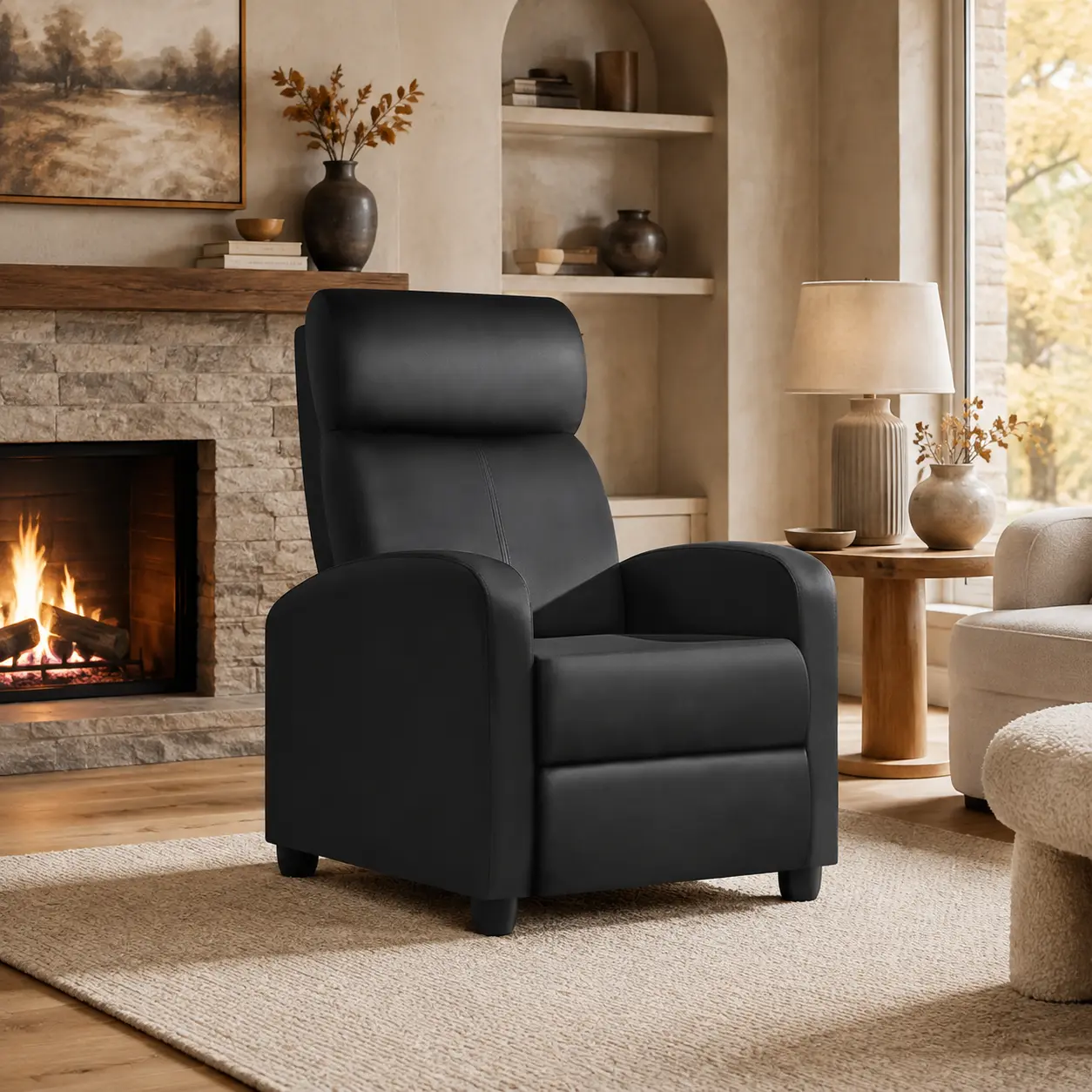 【Back To School】Yaheetech Adjustable Recliner Chair - Modern Upholstered Chill Room Furniture with Lumbar Support, PU Leather/Fabric for Living Room, Home Theater Use,dorm essentials,home decor