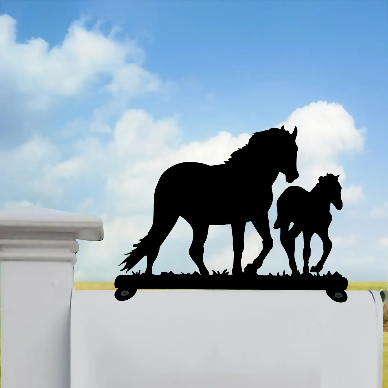 Two Steed Horse Iron Art Silhouette Mailbox Top Decoration – Decorative Mailbox Sign & Ornament, Horse Artwork, Garden Decor (Mailbox, mailbox parts and mailbox covers NOT included)
