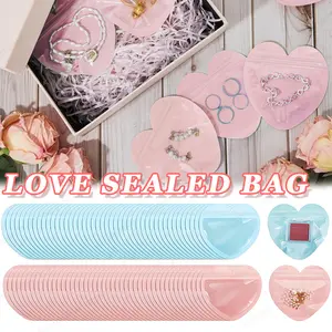 10Pcs Cute Pink/Blue Heart-shaped Self-sealed Gift Bag, Party Valentine's Day Wedding Gift Jewelry Earring Ring Storage Bag