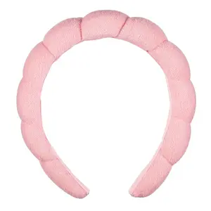 Spa Makeup and Face Washing Headband Pink Bubble Design 1 Count Ultra-Absorbent Microfiber Soft Terry Cloth No-Squeeze No-Pull Gentle on Hair and Head