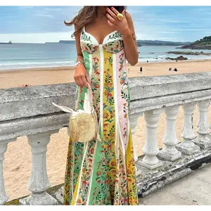 2025 Spring - Summer Must - have for Casual Vacation! New Spaghetti - strap Positioned Linen Printed Dress
