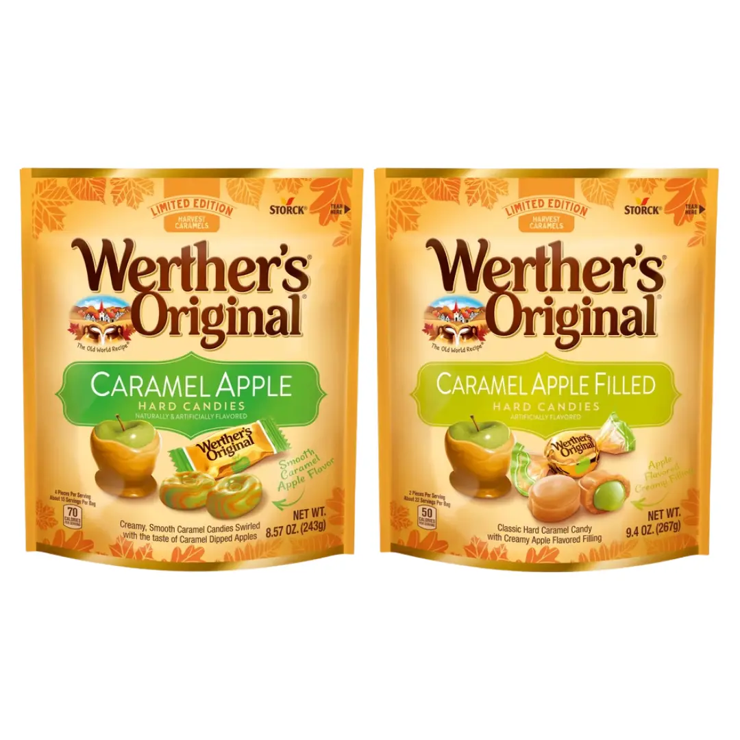 Werther's Original Caramel Apple Hard Candies - Limited Edition 8.57 oz & 9.4 oz Bags - Creamy Caramel Dipped Apples & Filled Varieties