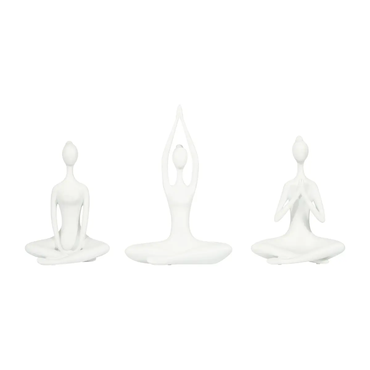212 MAIN 3-Piece 10 in. Durable Polyresin Yoga Pose Statue Set, White Contemporary Figurines for Yoga Lovers, Silver Home Decor for Apartment Styling & Gifting (Statues & Bobbleheads Category)