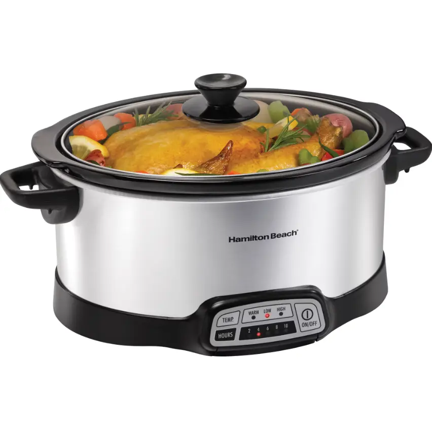 Hamilton Beach 7 Quart Programmable Slow Cooker, Oval Electric Crock Pot with Digital Controls, Timer, Removable Ceramic Cooking Pot and Glass Lid, Large Capacity Kitchen Cooker for Roast, Chicken, Beef, Soups, Stews and Family Dinners