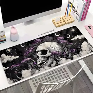 Gothic Skull Mushroom Design Large Gaming Mouse Pad, Washable Aesthetic Office Desk pad Non-Slip Rubber Base Stitched Edge Best For Desk Laptop For Home Office Game Gift For Friends Family Boyfriend/Girlfriend Gaming Enthusiasts Desk Accessories