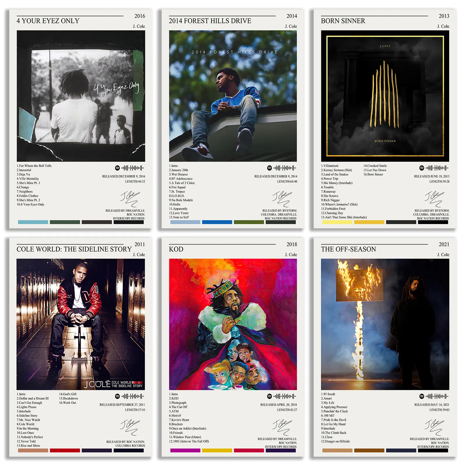 J Cole Poster 6pcs Includes Poster Putty Rapper Posters Music Album Cover Posters Unframed: 08x12inch(20x30cm)