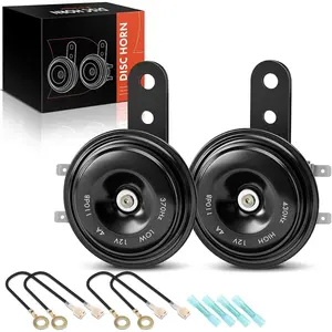 A-Premium - Disc Horn 2PCS High & Low Universal Electric Horns, 12V 110 dB, Compatible with Most Passenger Car, Commercial/Off-Road Vehicle, Motorcycles, ATVs, Scooter, Dirt/Pocket Bikes & More, 76 mm
