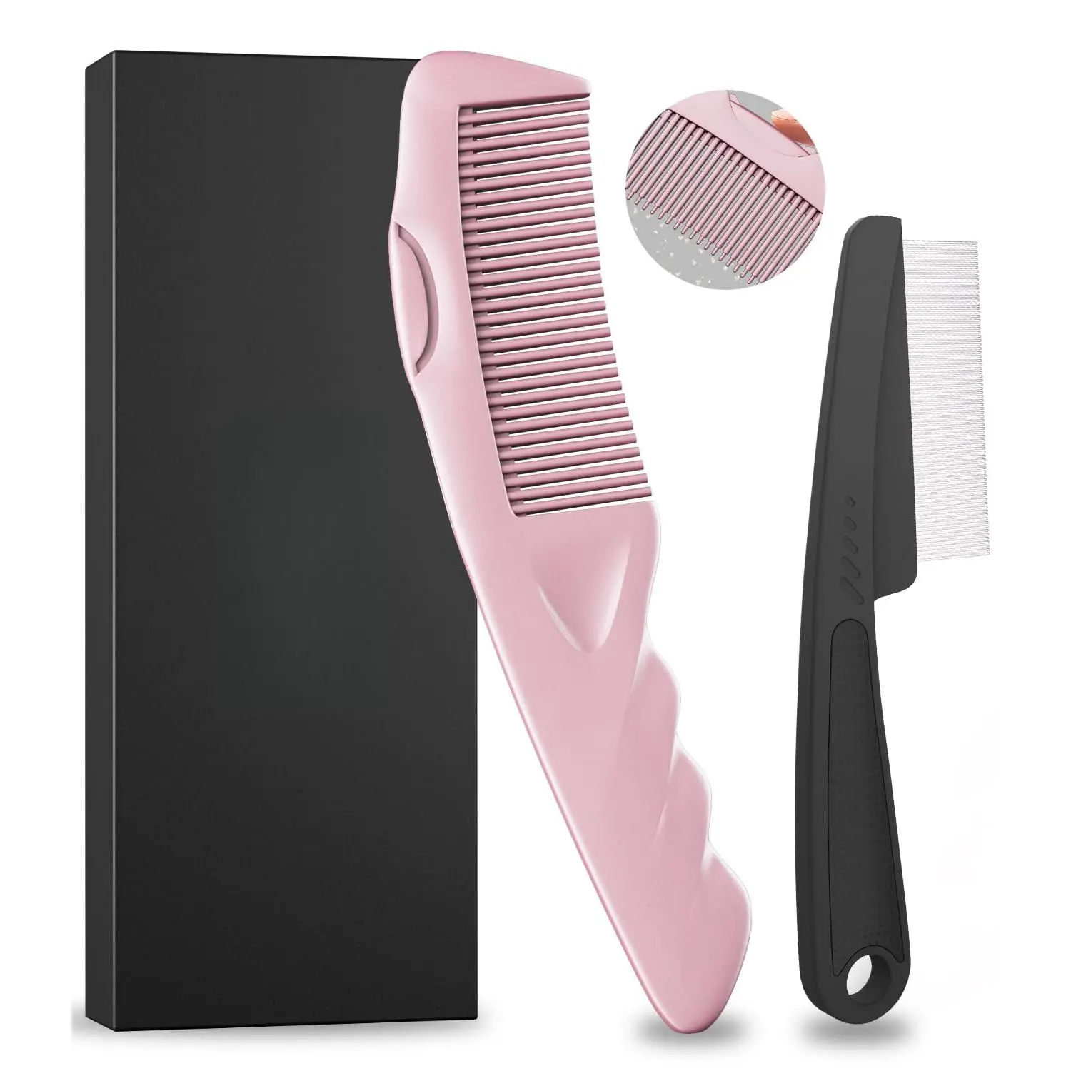 Dandruff Comb 2PC Upgraded Fine Tooth Scalp Detox Comb Lice for Women, Men & Kids Scalp Detoxing, Sweep & Massage Hair Brush Tool with Elegant Box for Hair Care (Pink)