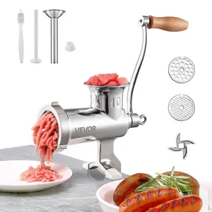 VEVOR Manual Meat Grinder, 304 Stainless Steel Hand Meat Grinder with Steel Table Clamp, Meat Mincer Sausage Maker with 1 Cutting Blade, 2 Cutting Plates, Sausage Tube for Beef Pork Pepper Mushroom