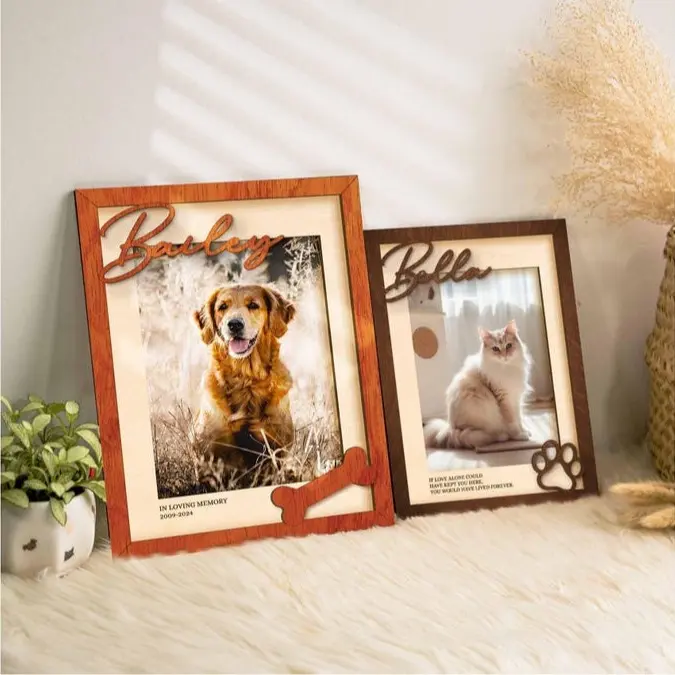 Custom Dog Memorial Frame – Personalized Pet Loss Gift, Photo Display with Paw Print Accent, In Loving Memory Keepsake