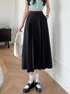 Fashion Versatile Basic Mid-Length Formal Skirt, Spring Summer New Pleated A-Line Skirt, High Waist Slimming Women's Half Skirt