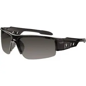 Ergodyne 52030 Framed Wrap-Around Safety Glasses - Uncoated Smoke Lenses, Black Frame, Universal Size, Eye Protection Work Safety Equipment