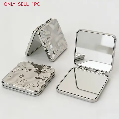 Double-Sided Electroplated Wave Texture Foldable Mirror, Cosmetic Mirror, Portable Folding Makeup Mirror for Travel, High-Definition, No Distortion, Mini Size, Pocket & Bag Friendly, Perfect Gift